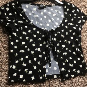 black top tie front flower design